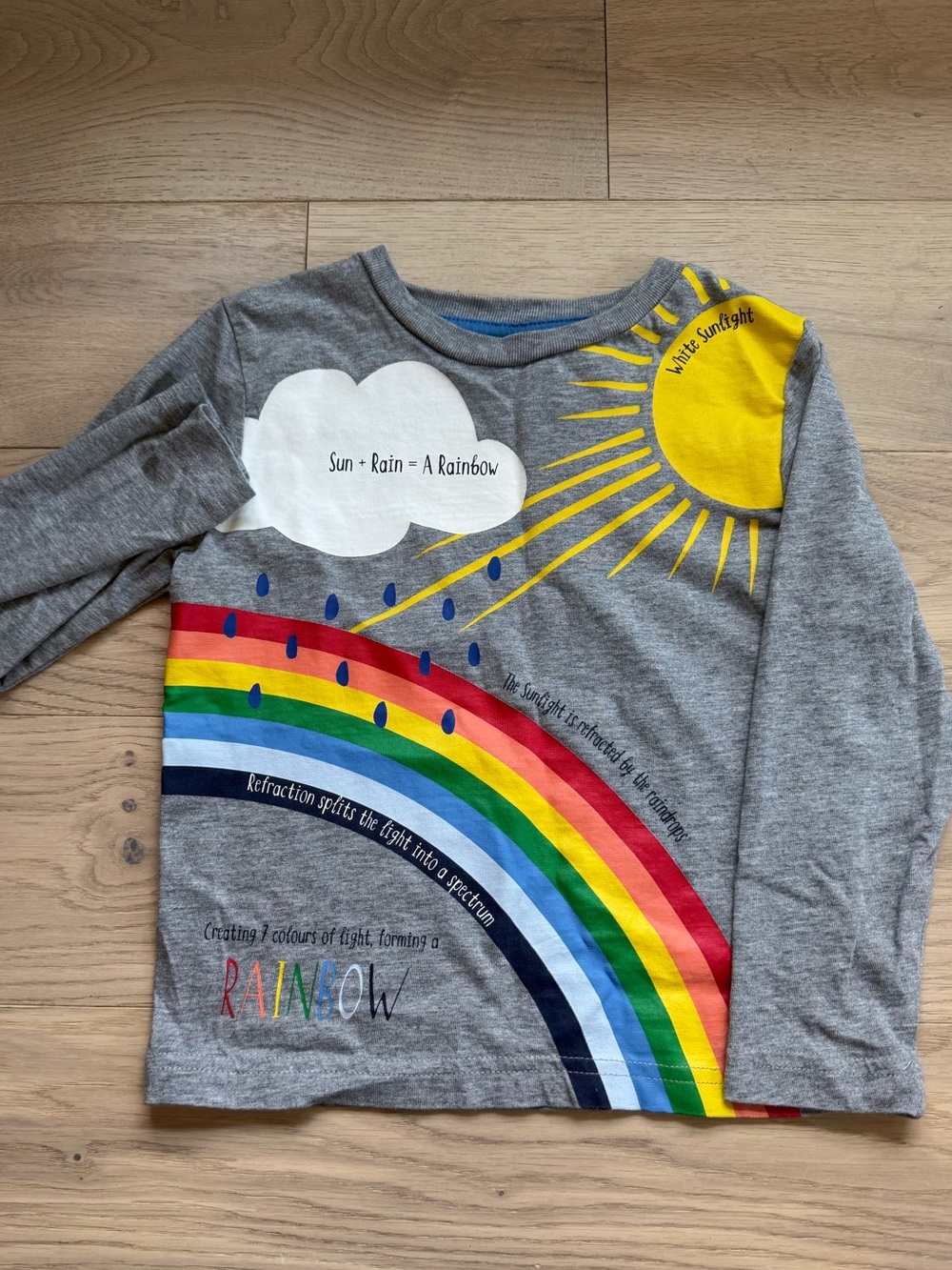 *Like New* Mini Boden Toddler Science Rainbow Refraction Long Sleeve Tee Grey